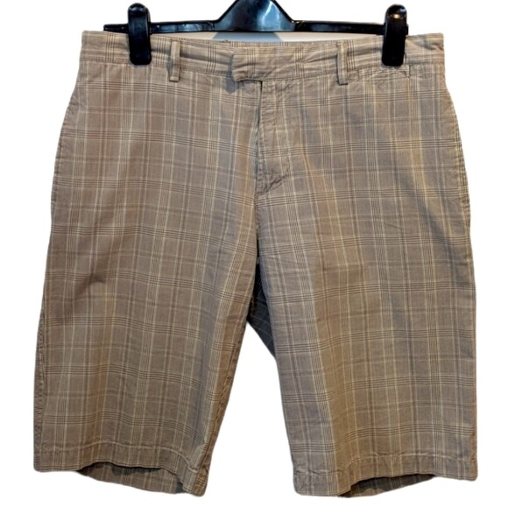 RW&CO Tan Plaid Bermuda Shorts Flat Front sz 32